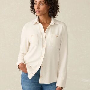 Faherty Brand Legend Sweater Shirt~Heathered Off White~Small~NWOT